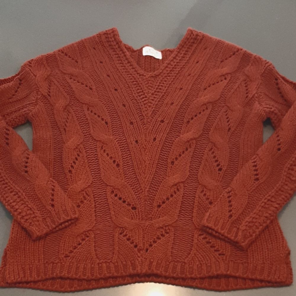Poof Apparel Indian Red Crochet Sweater
